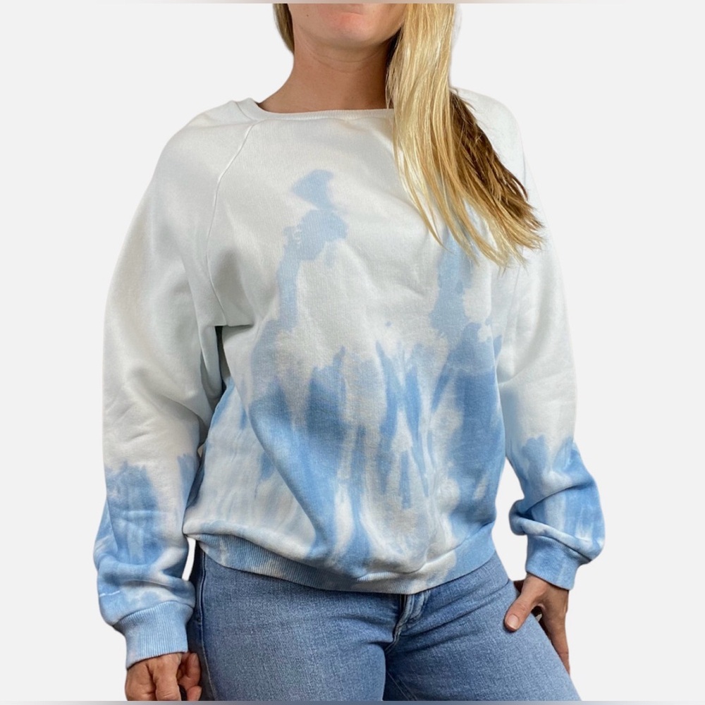 Nili Lotan Tie Dye Ombre Blue Crew Neck Raglan Sleeve Sweatshirt Size Small‎